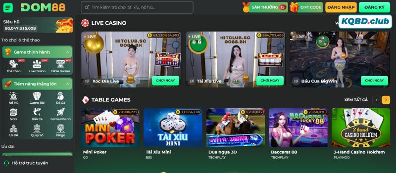 Sảnh casino của DOM88 được tái hiện chuẩn không gian cá cược của sòng bài quốc tế Sảnh casino của DOM88 được tái hiện chuẩn không gian cá cược của sòng bài quốc tế