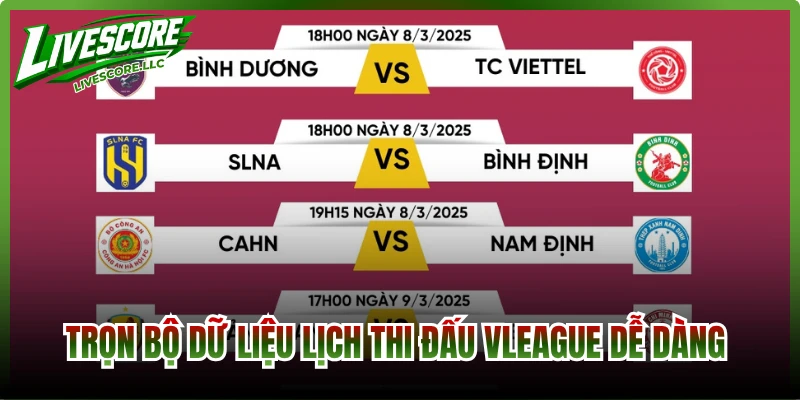 Trọn bộ dữ liệu lịch thi đấu Vleague dễ dàng